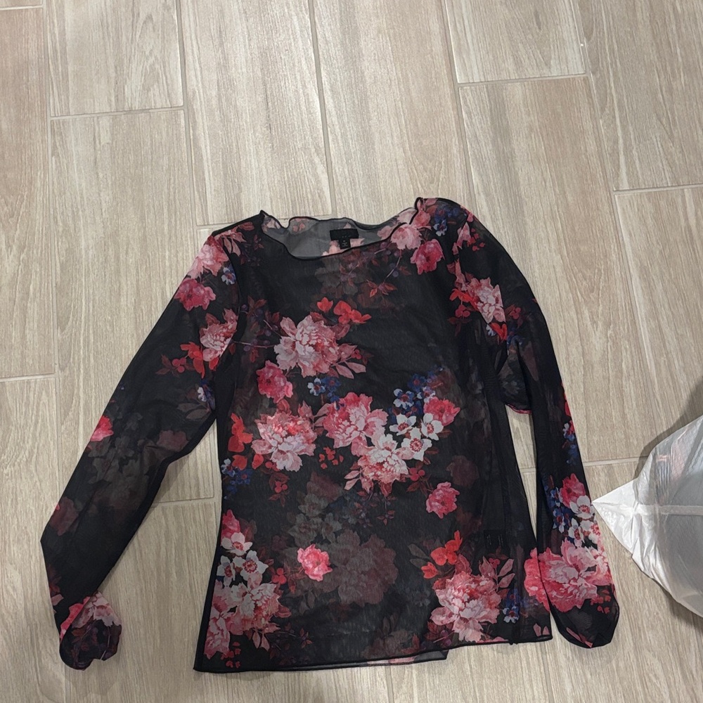 NBD Black and Pink Floral Blouse